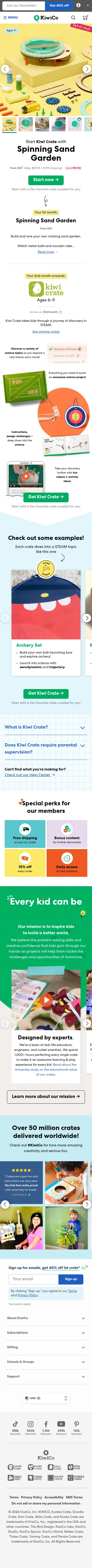 kiwico.com/start/spinningsandgarden-2 on mobile, full screenshot