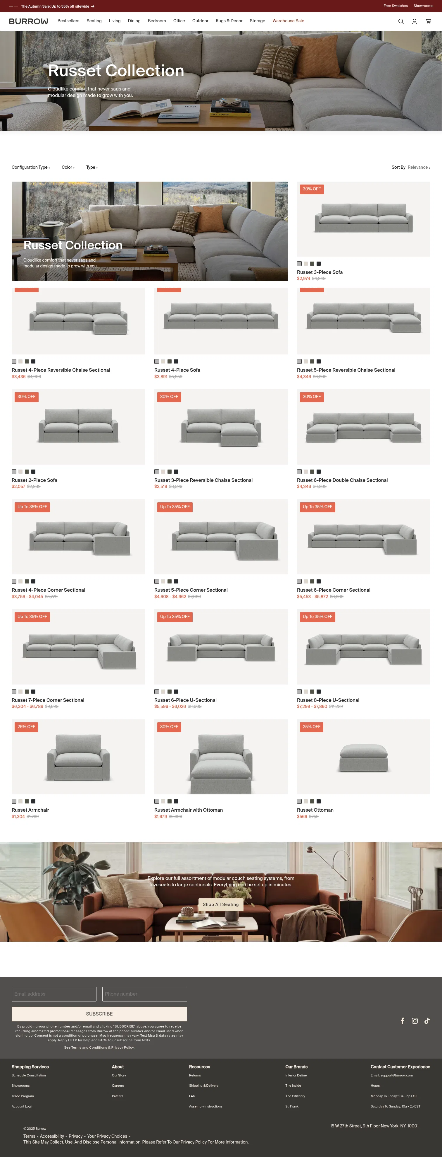 burrow.com/collections/russet-collection on desktop, full screenshot
