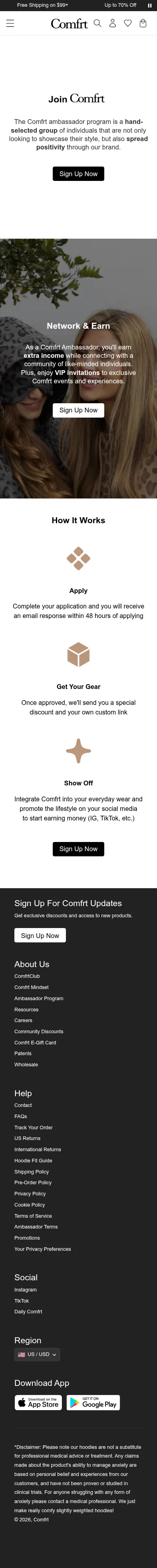 comfrt.com/content/ambassador on mobile, full screenshot