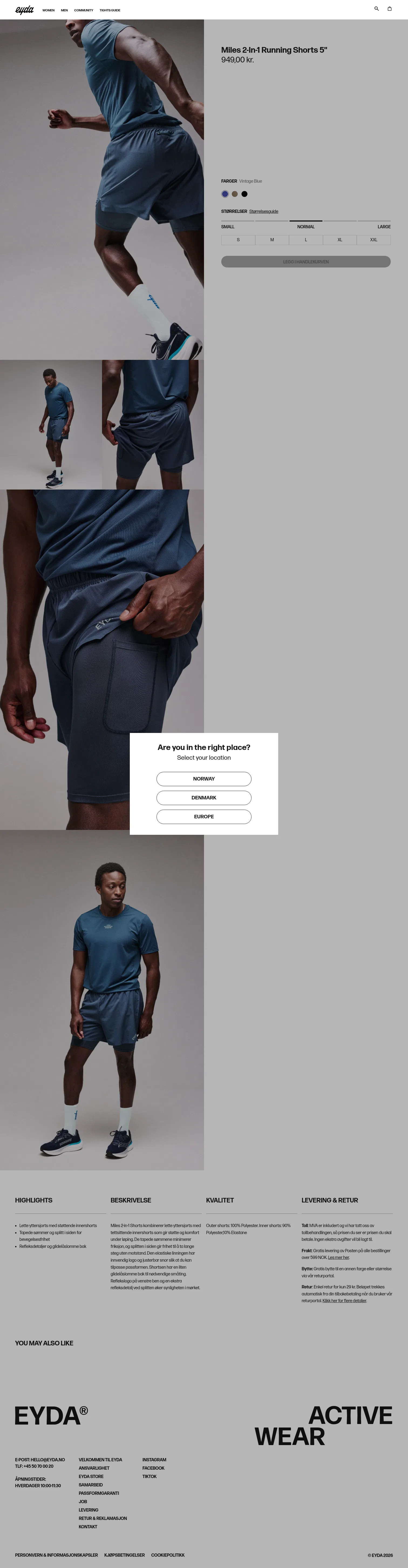 eyda.no/products/miles-2-in-1-running-shorts-5 on desktop, full screenshot