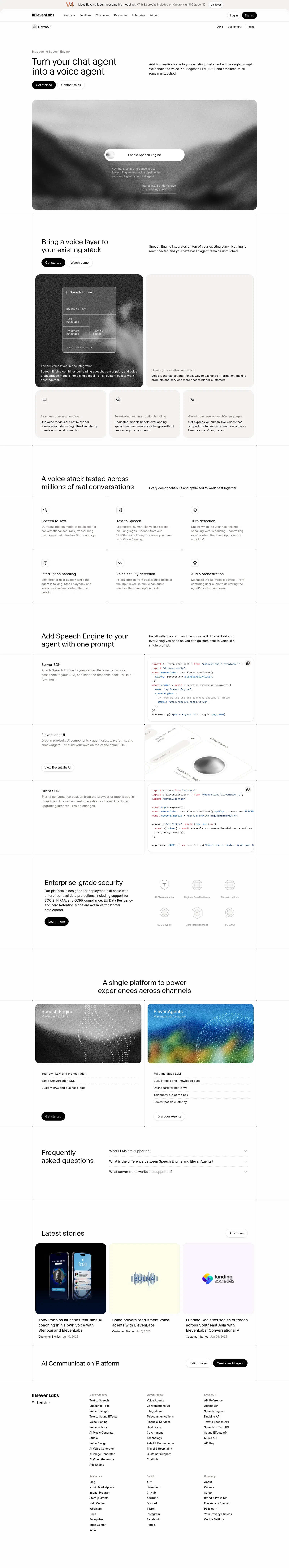 elevenlabs.io/speech-engine on desktop, full screenshot