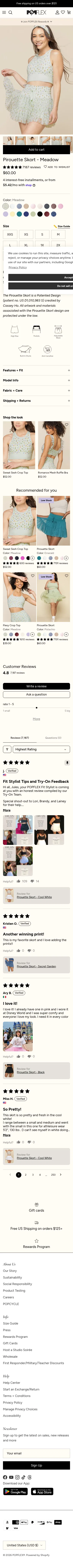 popflexactive.com/products/pirouette-skort-meadow on mobile, full screenshot