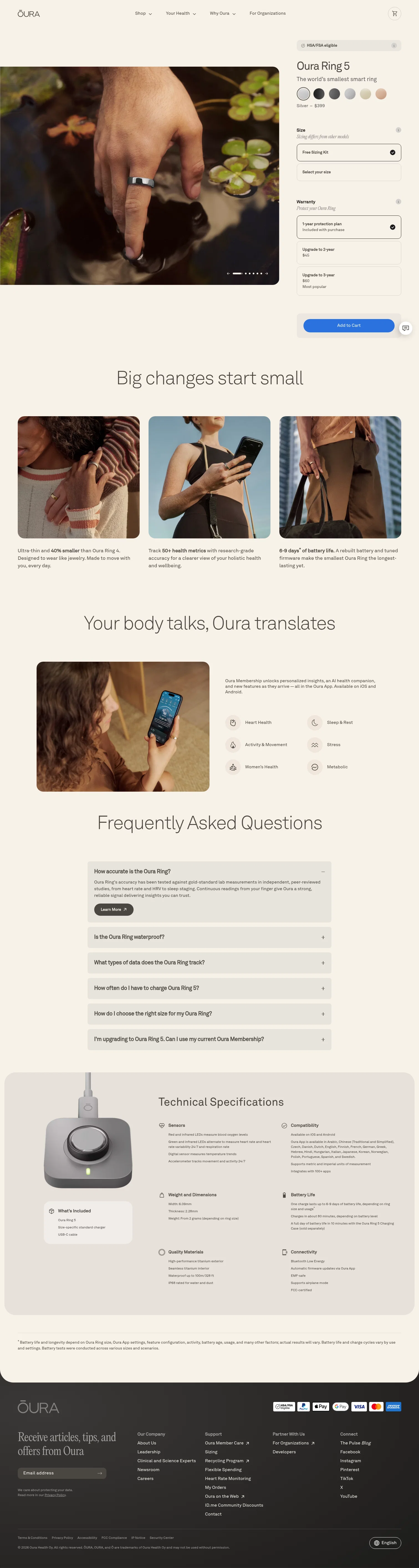 ouraring.com/store/rings/oura-ring-5/silver on desktop