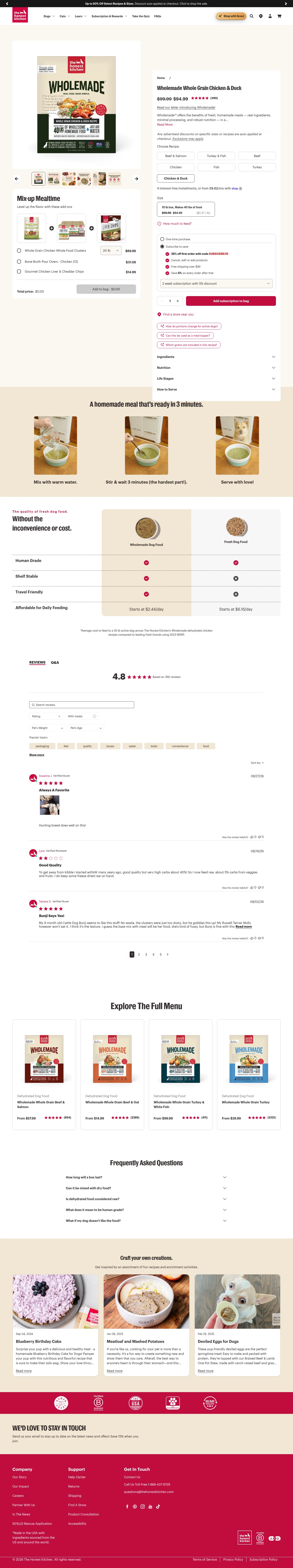 thehonestkitchen.com/products/dehydrated-gourmet-grains-chicken-and-duck-dehydrated-dog-food on desktop, full screenshot