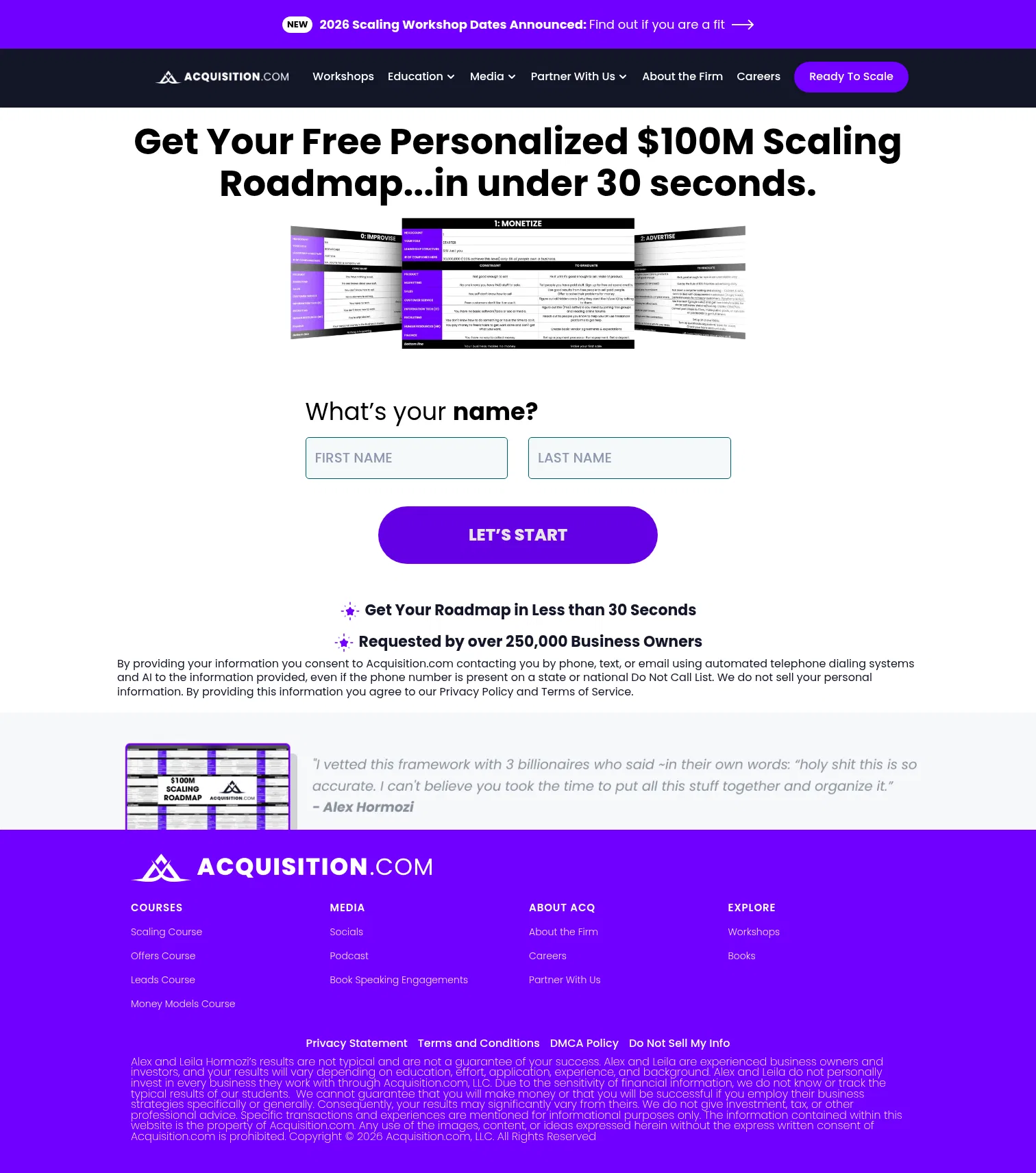 acquisition.com/roadmap on desktop, full screenshot