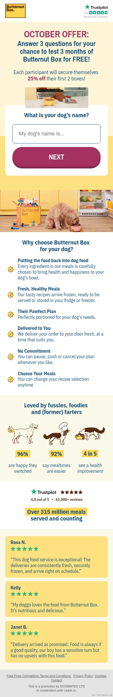promotion61-form.com/ButternutBox-UK on mobile, full screenshot