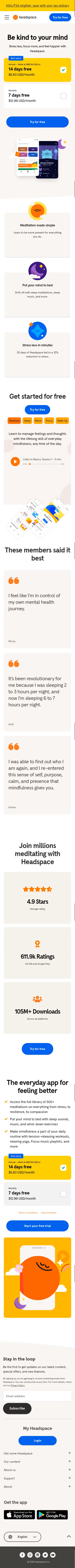 headspace.com/headspace-subscription on mobile, full screenshot