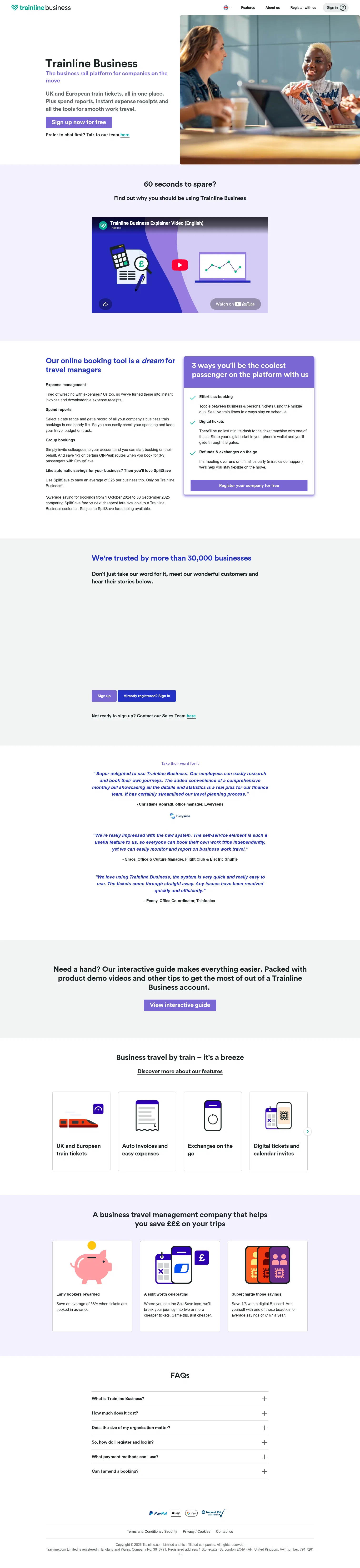 thetrainline.com/business on desktop, full screenshot