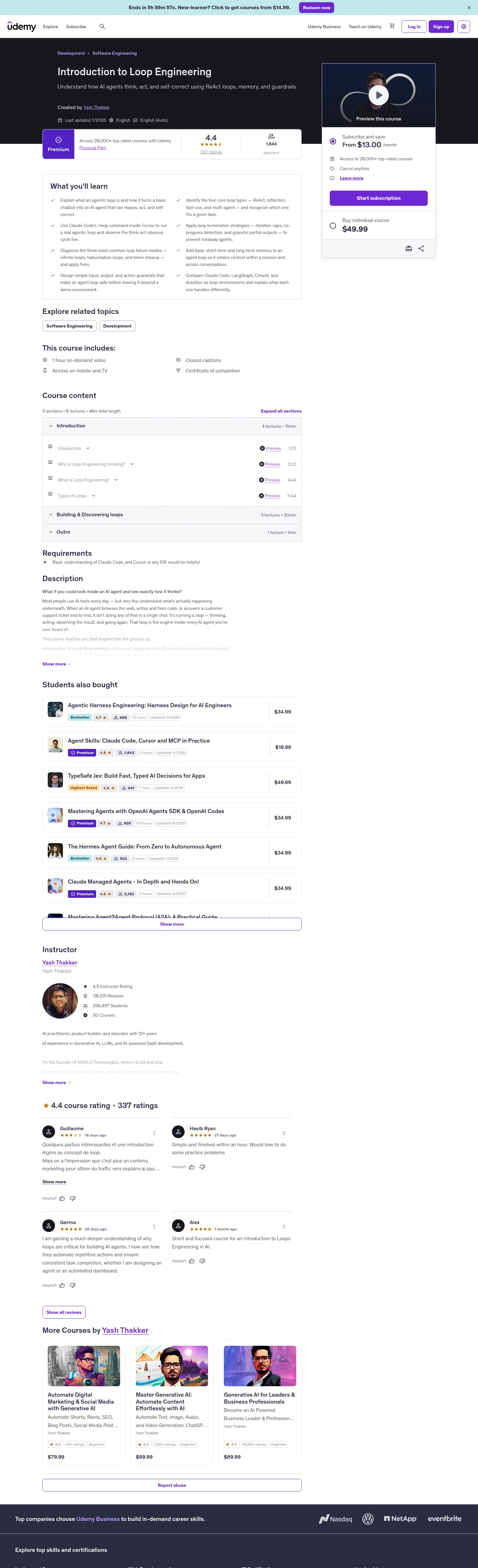 udemy.com/course/loop-engineering on desktop, full screenshot