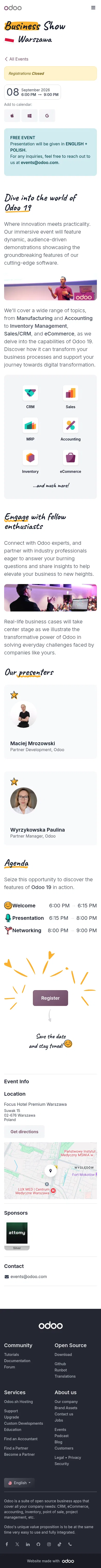 odoo.com/event/business-show-warsaw-12126/register on mobile, full screenshot