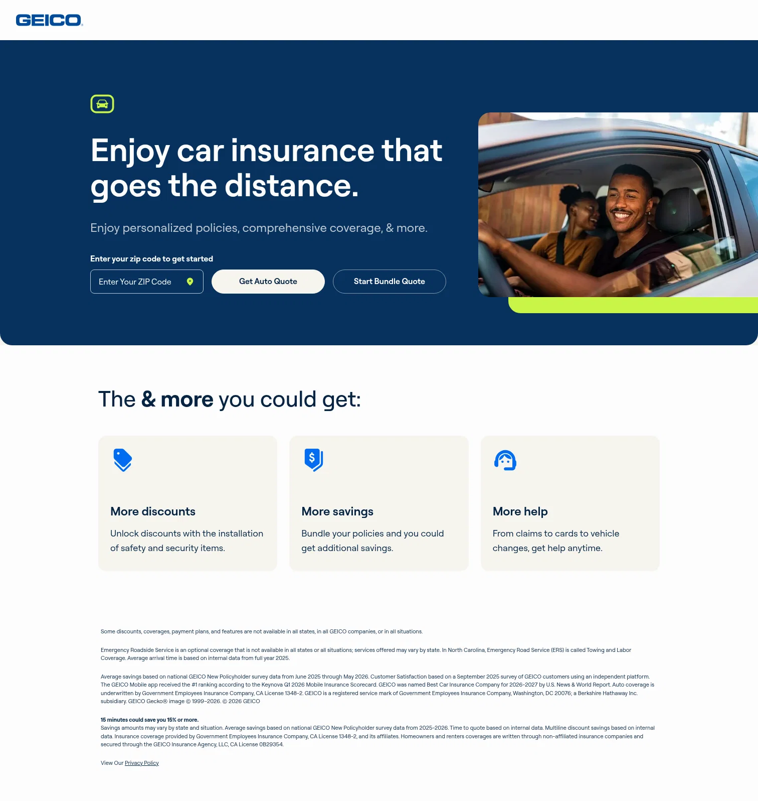 GEICO landing page