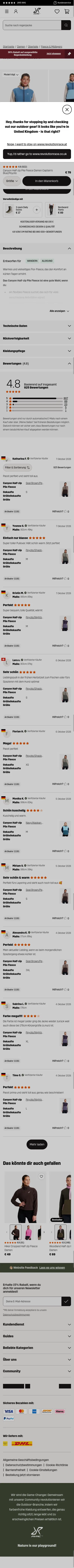revolutionrace.at/damen/oberteile/fleece/canyon-half-zip-pile-fleece-women on mobile, full screenshot