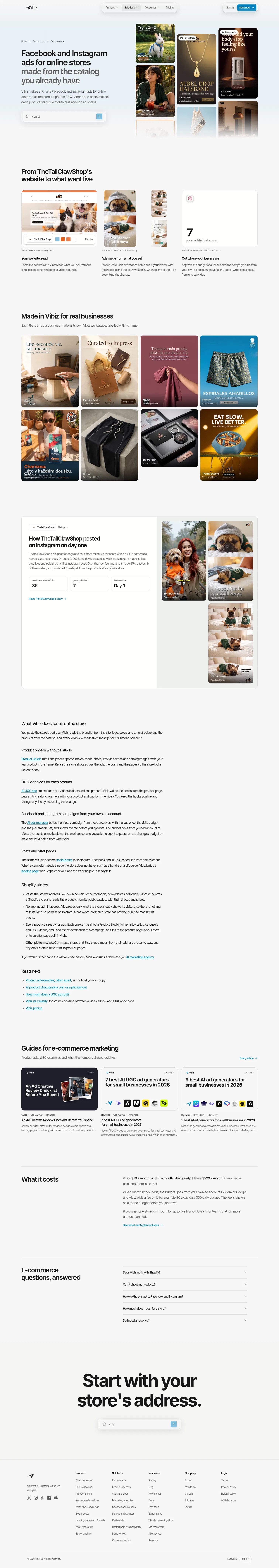 vibiz.ai/shopify on desktop, full screenshot