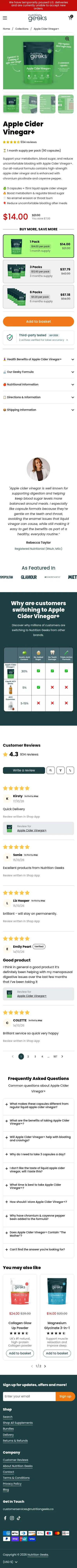 nutritiongeeks.co/products/apple-cider-vinegar on mobile, full screenshot