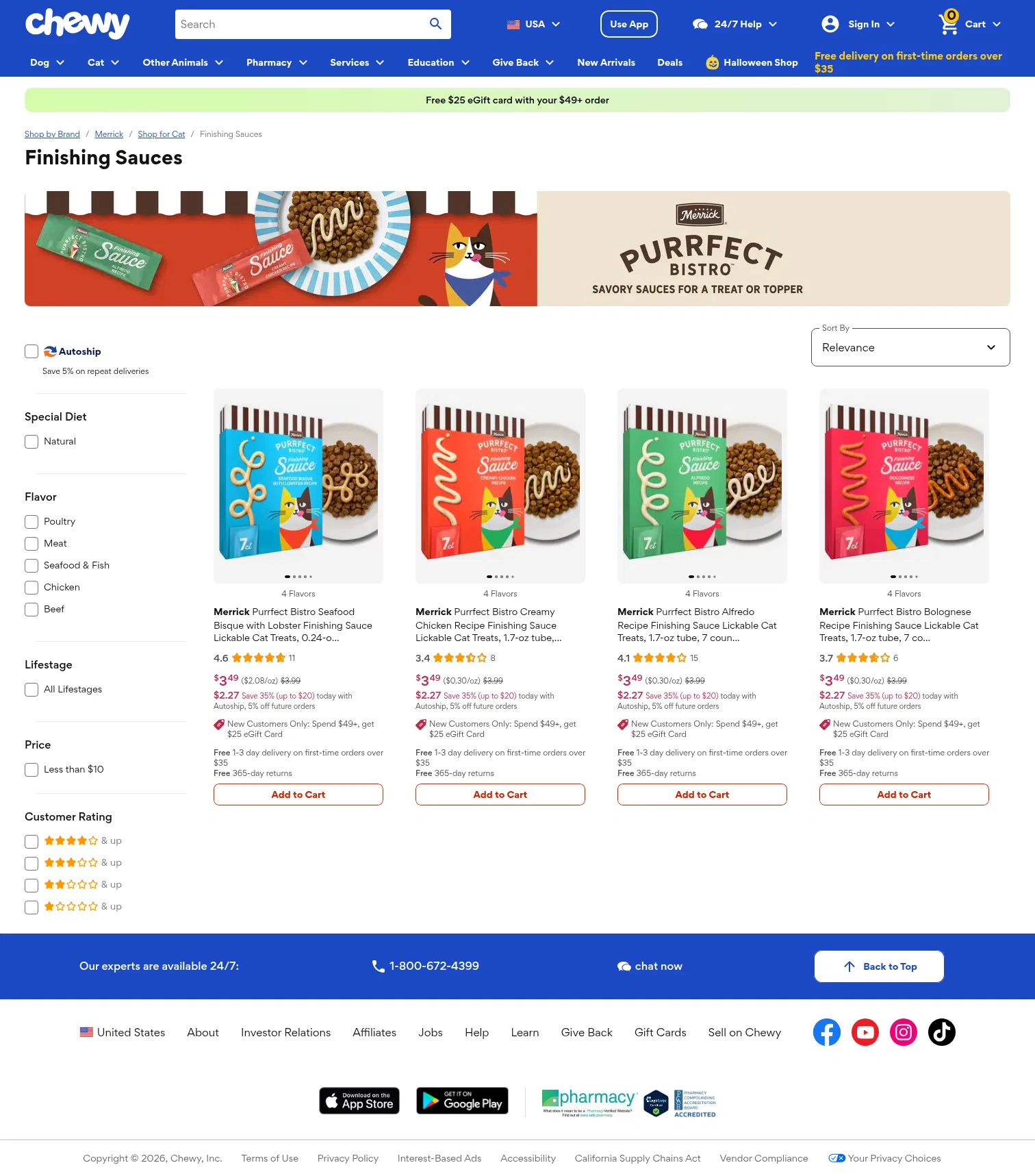 chewy.com/brands/finishing-sauces-3395966 on desktop, full screenshot