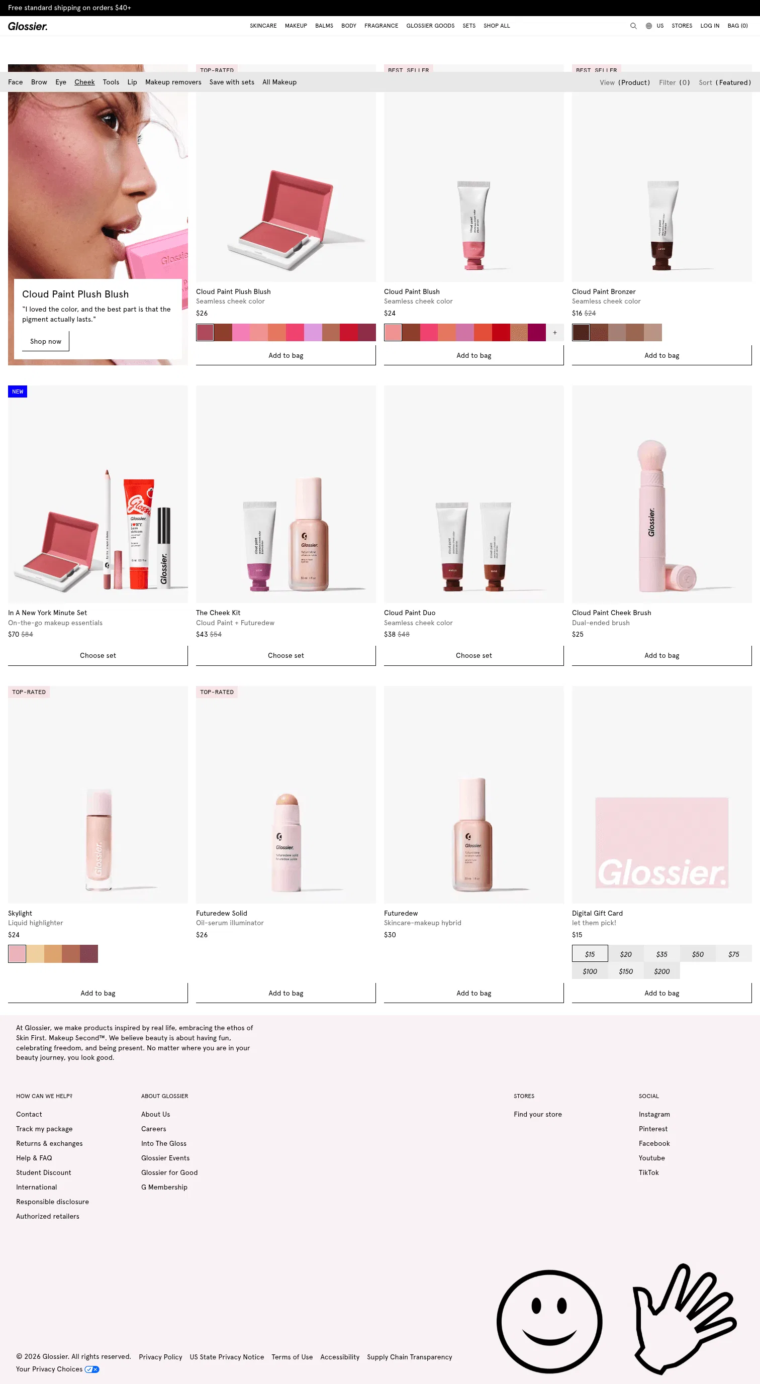 glossier.com/collections/cheek on desktop, full screenshot