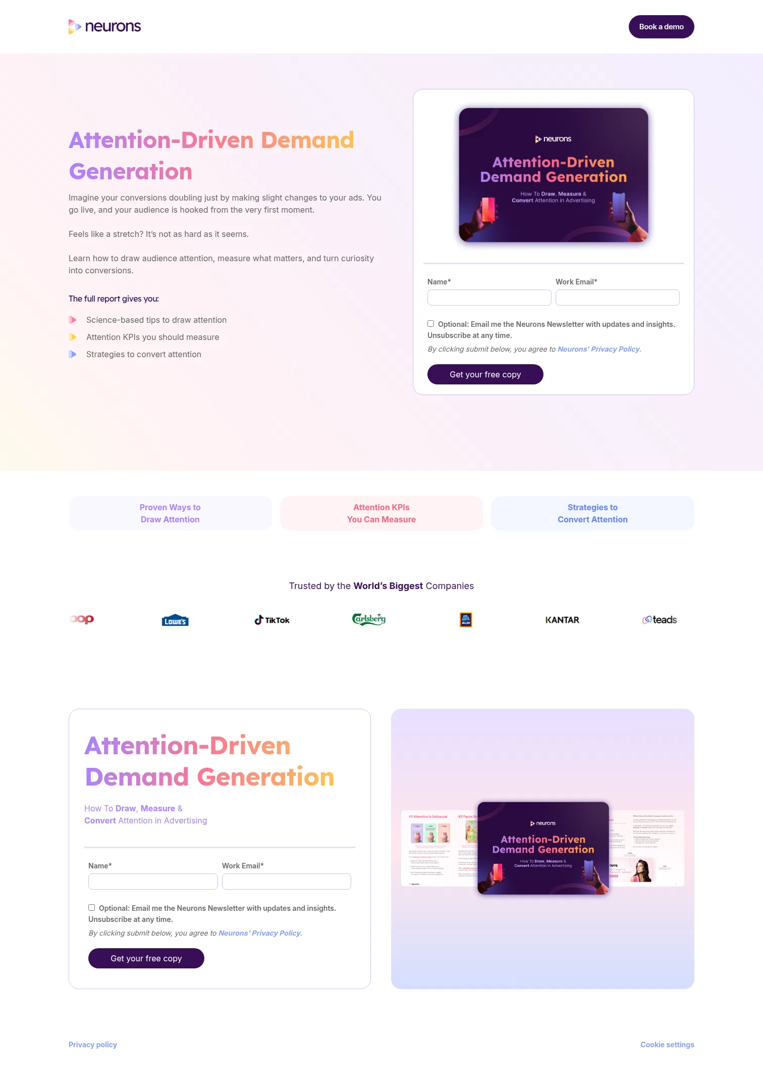 neuronsinc.com/ebooks/attention-driven-demand-generation on desktop, full screenshot