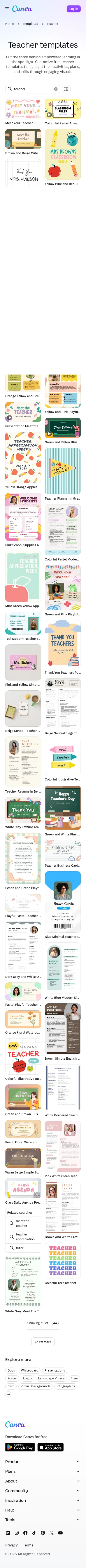 canva.com/templates/s/teacher on mobile, full screenshot