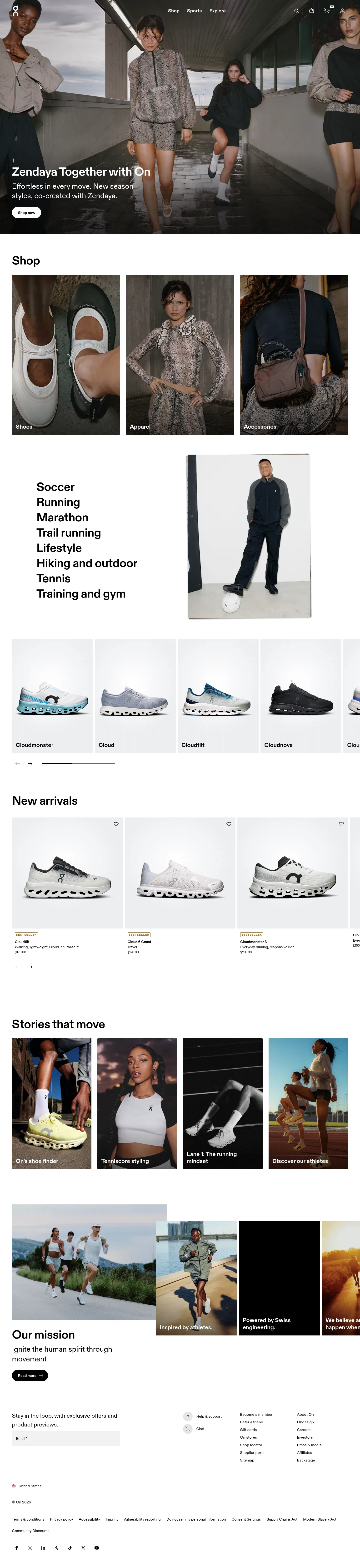 on.com/en-us on desktop, full screenshot