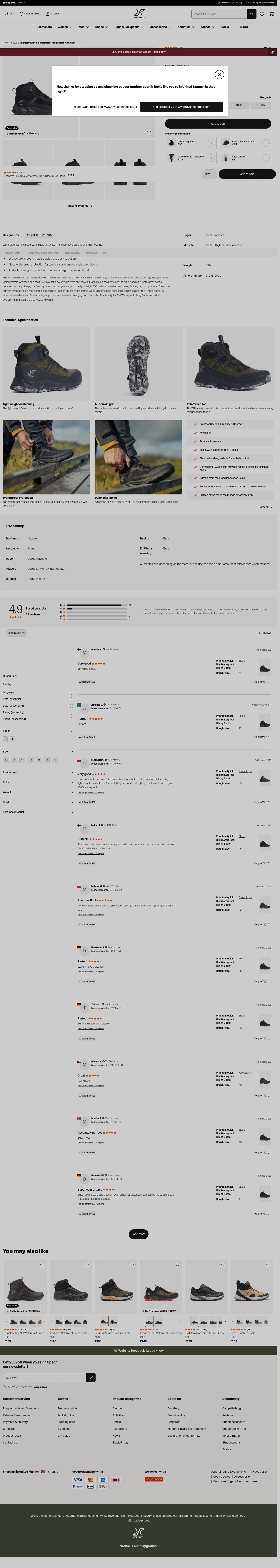 revolutionrace.co.uk/shoes/phantom-quick-dial-waterproof-hiking-boots-men on desktop, full screenshot
