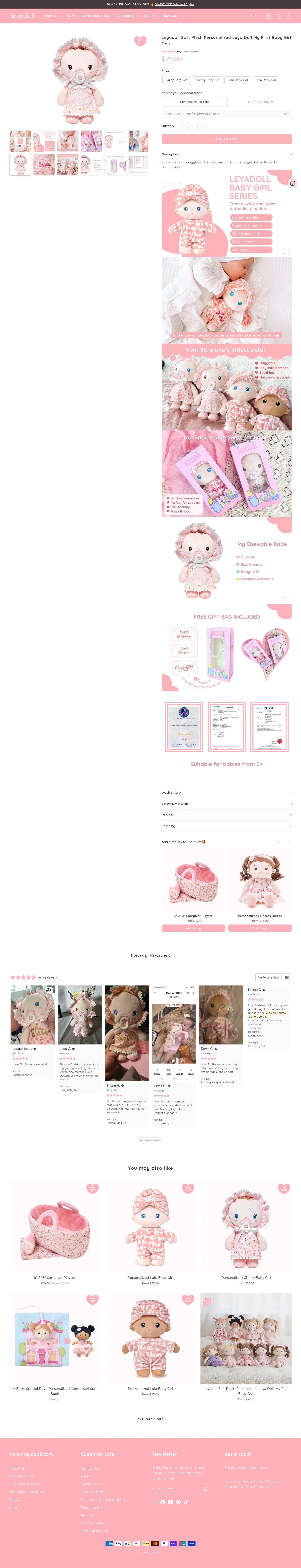 leyadoll.com/products/leyadoll-soft-plush-personalized-leya-doll-baby-girl-doll on desktop