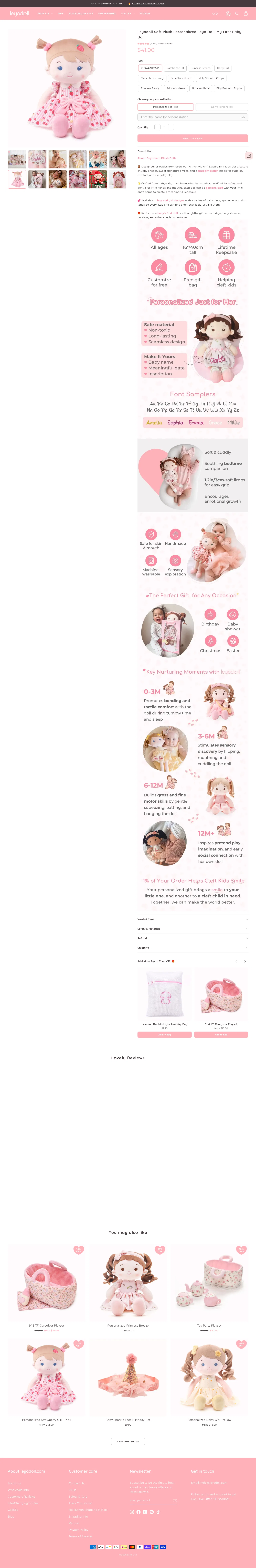 leyadoll.com/products/leyadoll-personalized-doll-collection on desktop, full screenshot