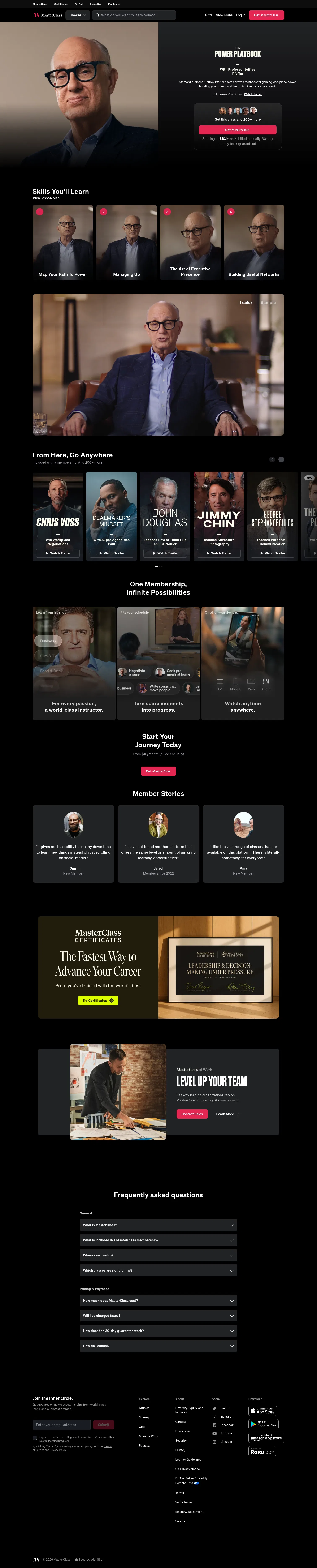 masterclass.com/classes/the-power-playbook on desktop, full screenshot