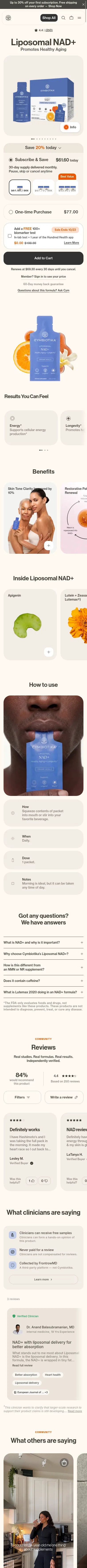 cymbiotika.com/products/nad on mobile, full screenshot