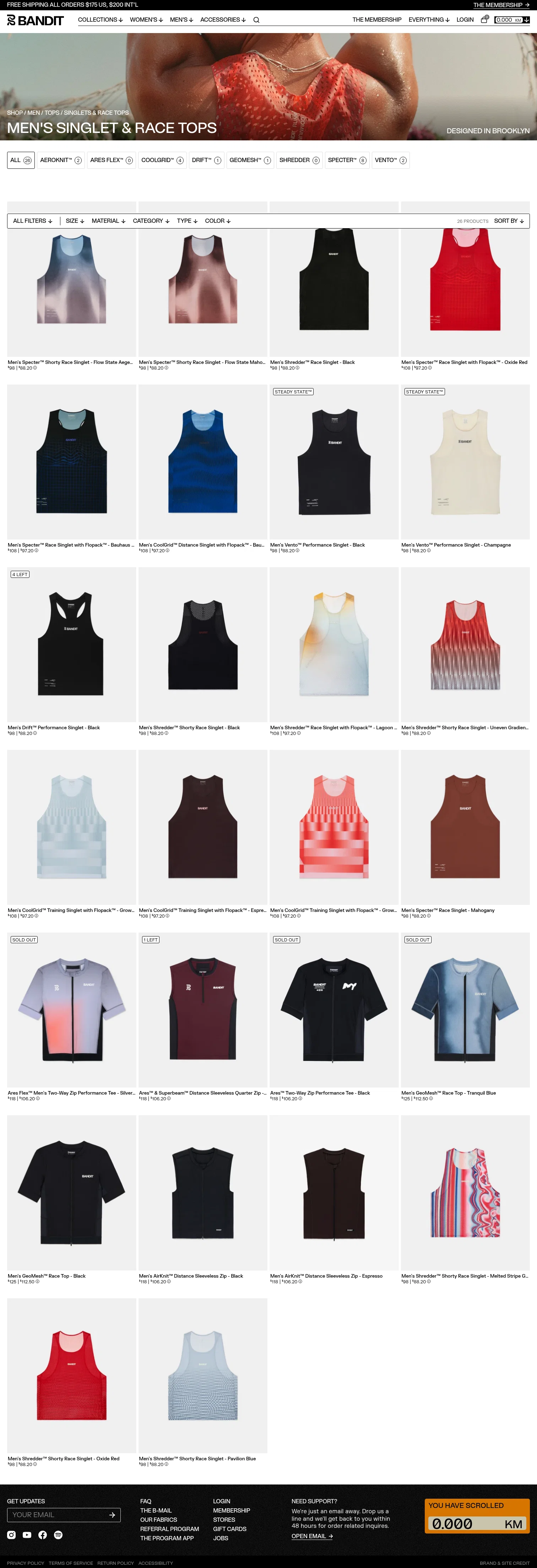 banditrunning.com/collections/mens-singlet-race-tops on desktop