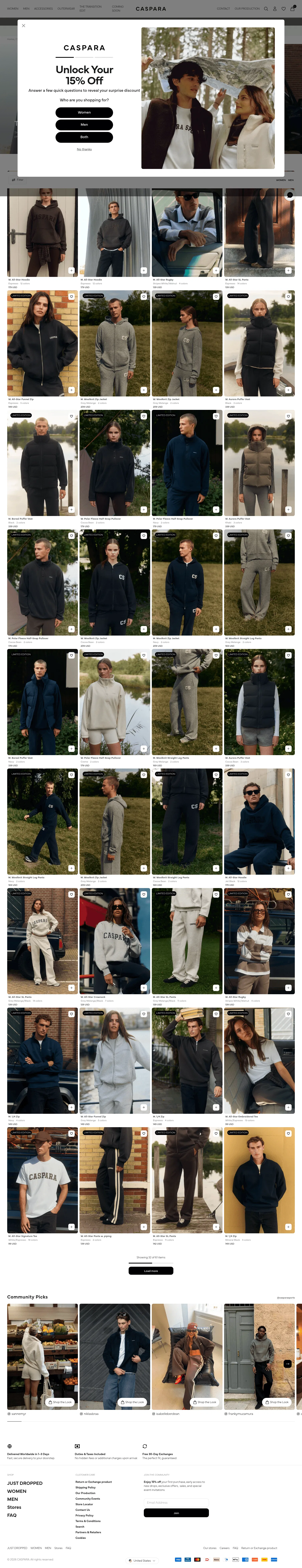 casparasports.com/collections/women-men-the-transition-edit on desktop, full screenshot