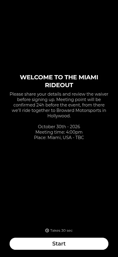 starkfuture.typeform.com/miamiride2026 on mobile, full screenshot