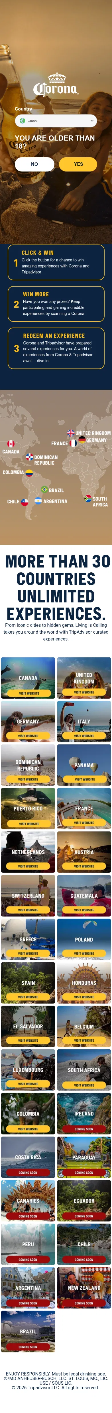 corona.com/en/livingiscalling/global on mobile, full screenshot