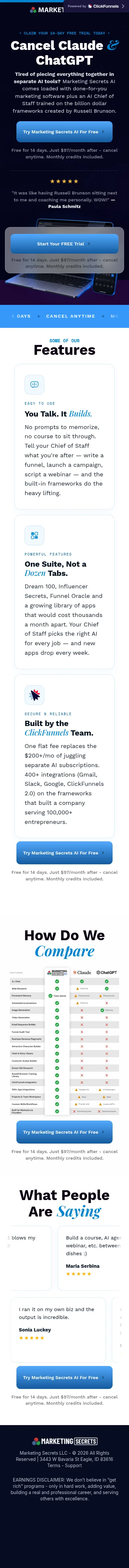 marketingsecrets.com/try-now on mobile, full screenshot