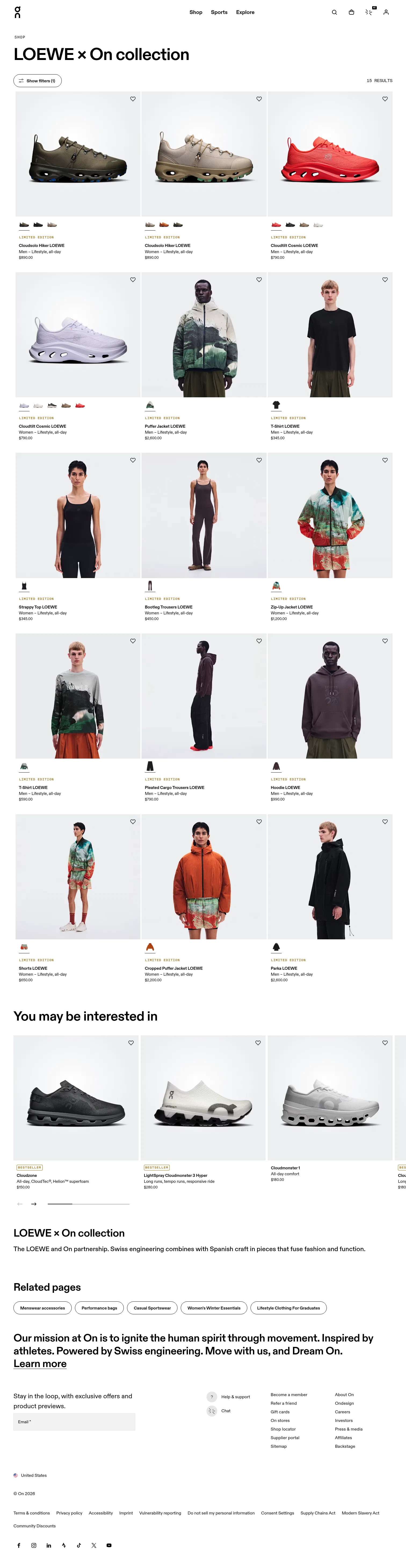 on.com/en-us/shop/loewe on desktop, full screenshot
