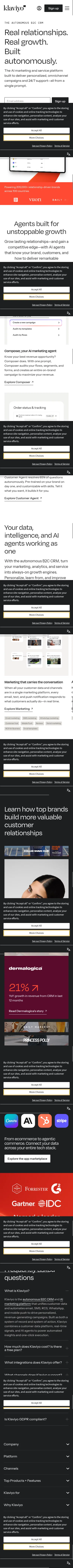 klaviyo.com on mobile, full screenshot