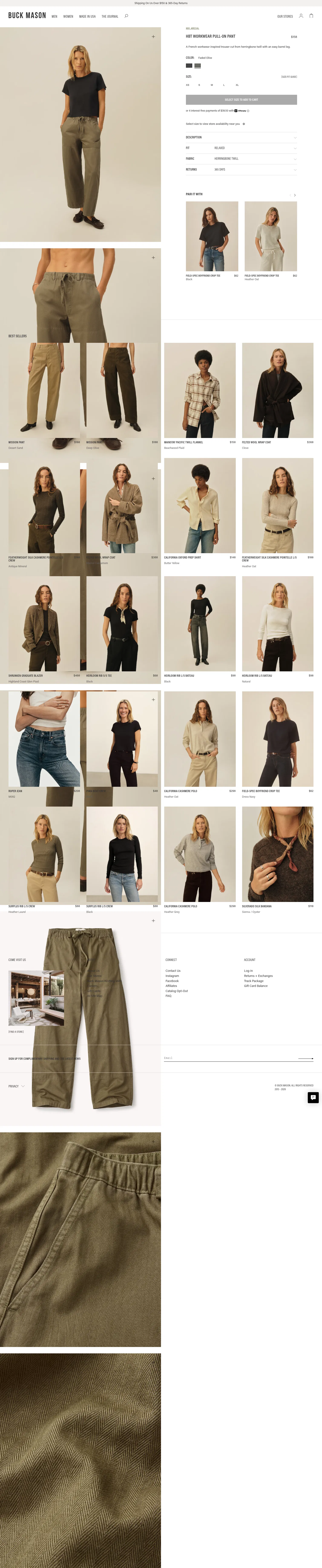 buckmason.com/products/faded-olive-hbt-workwear-pull-on-pant on desktop, full screenshot