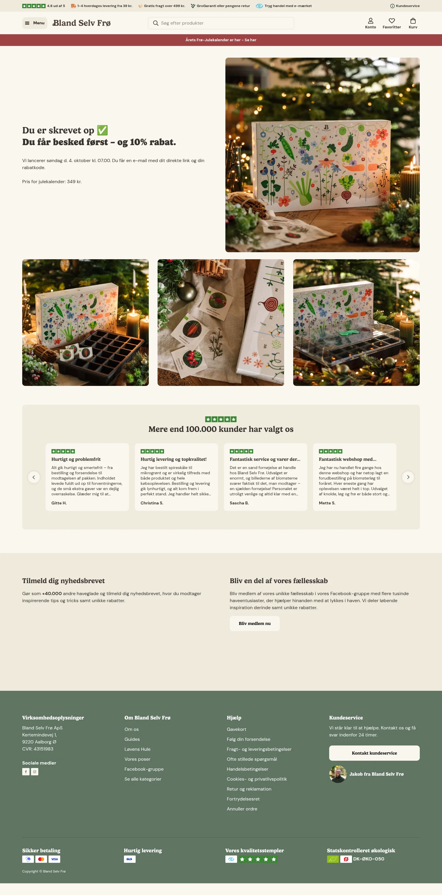 Bland Selv Frø landing page