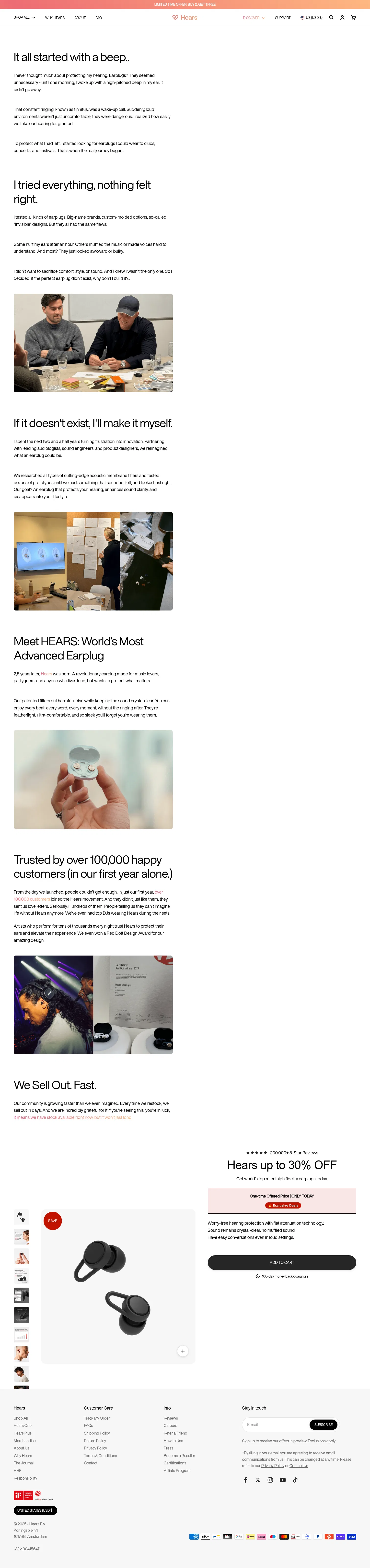 hears.com/pages/the-founding-story-of-hears on desktop, full screenshot