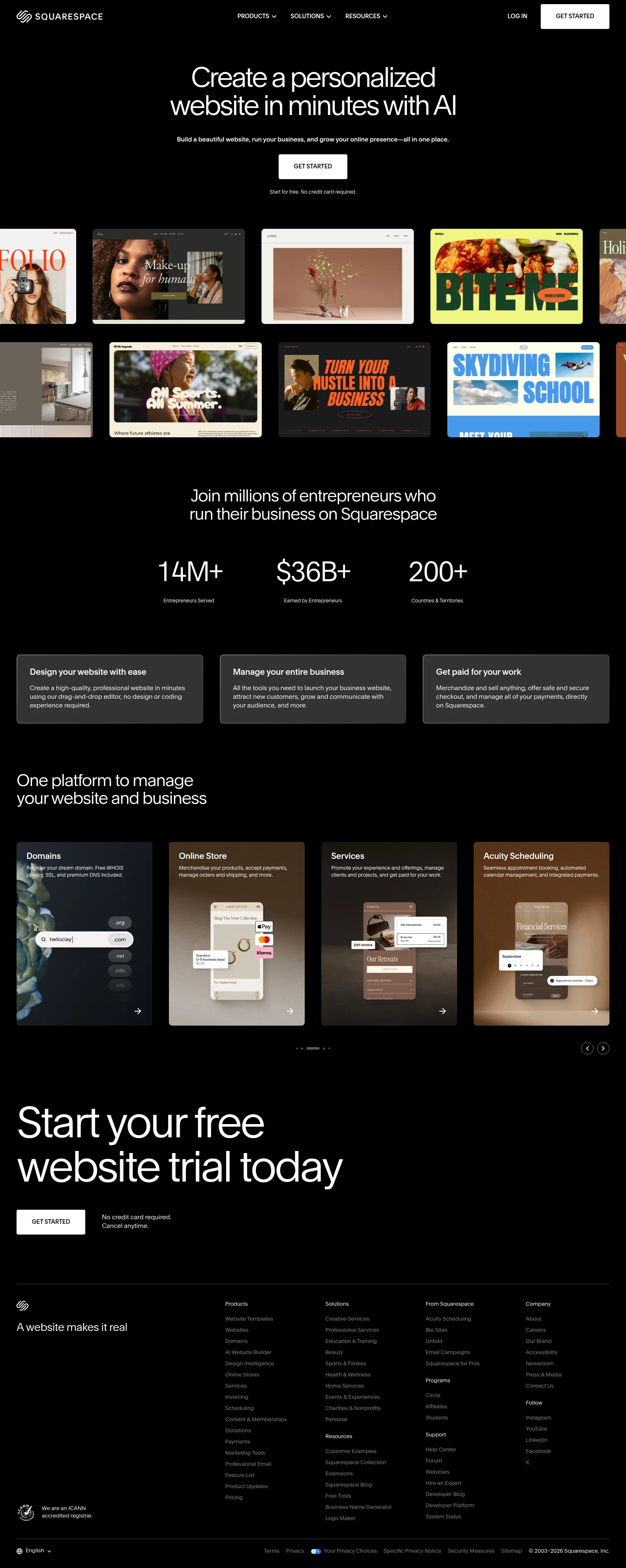 Squarespace landing page