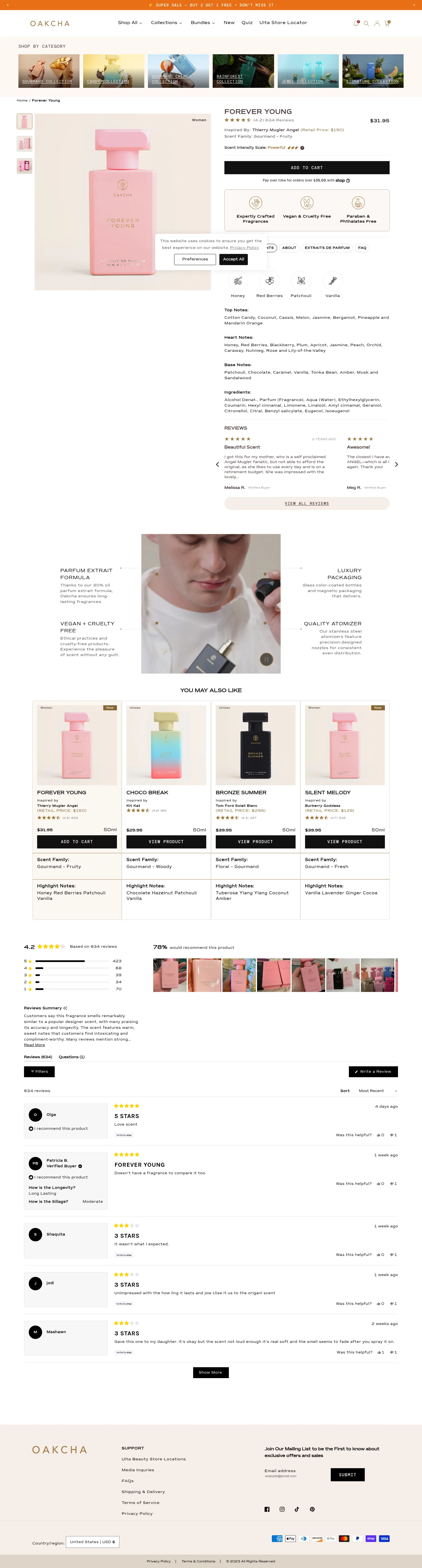 oakcha.com/products/forever-young on desktop, full screenshot