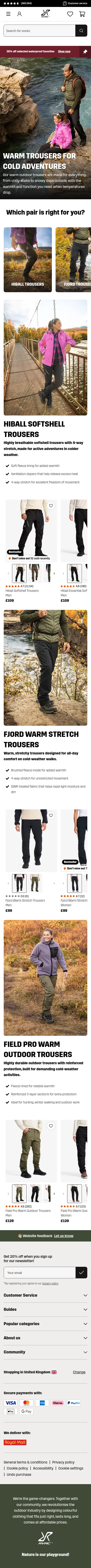 revolutionrace.co.uk/help/pants-guide/warm-pants on mobile, full screenshot