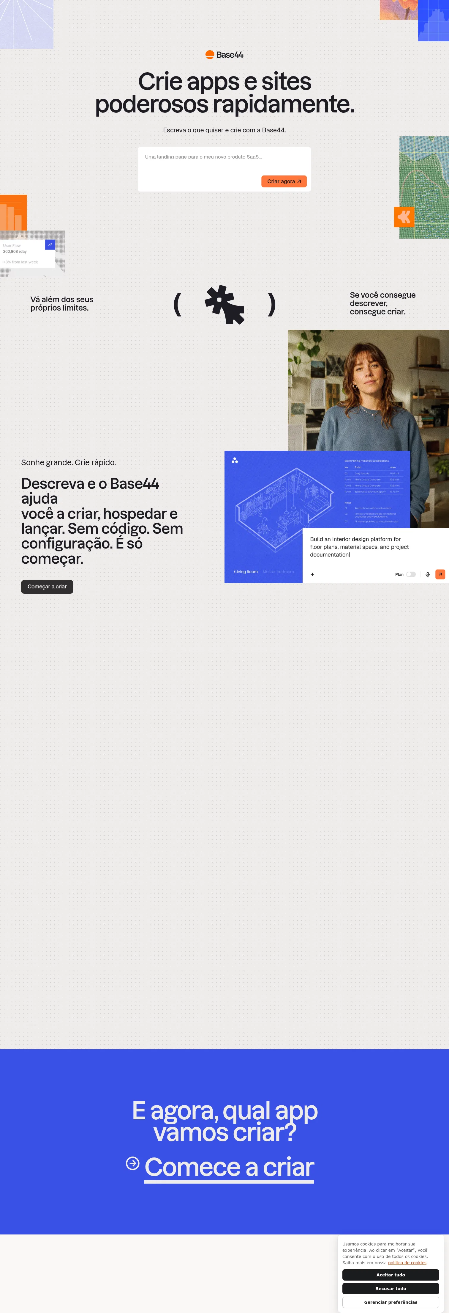 base44.com/lp-pt/website on desktop, full screenshot