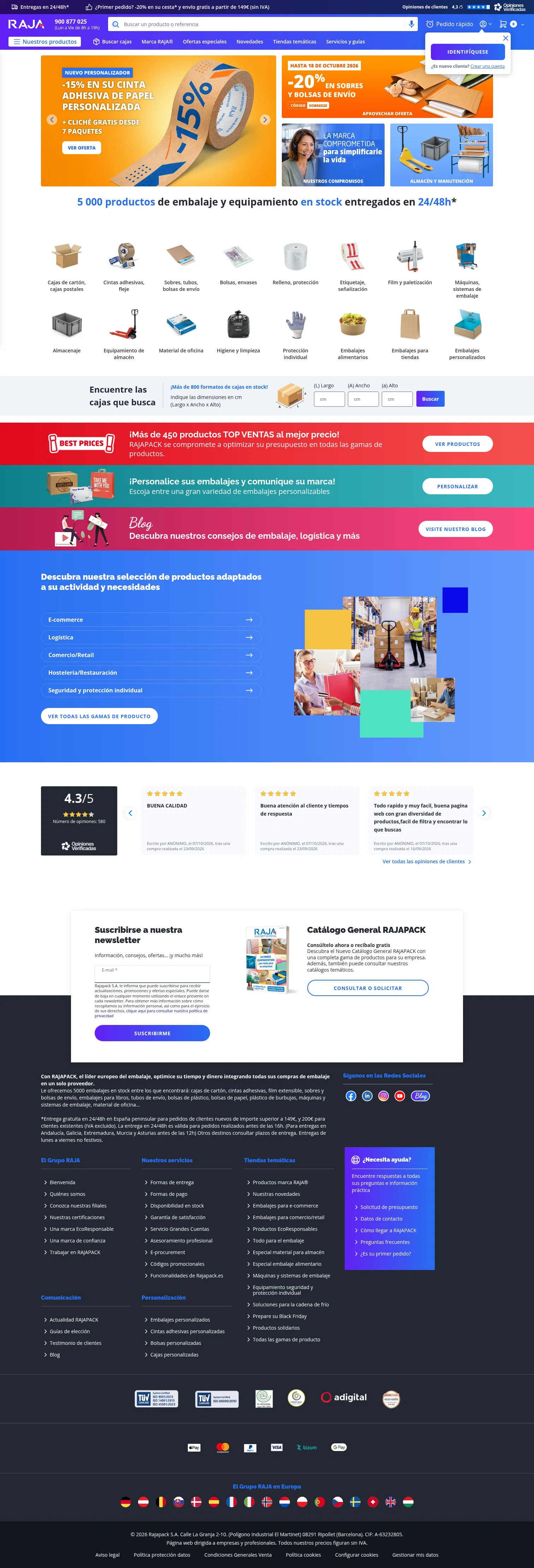 Rajapack UK landing page