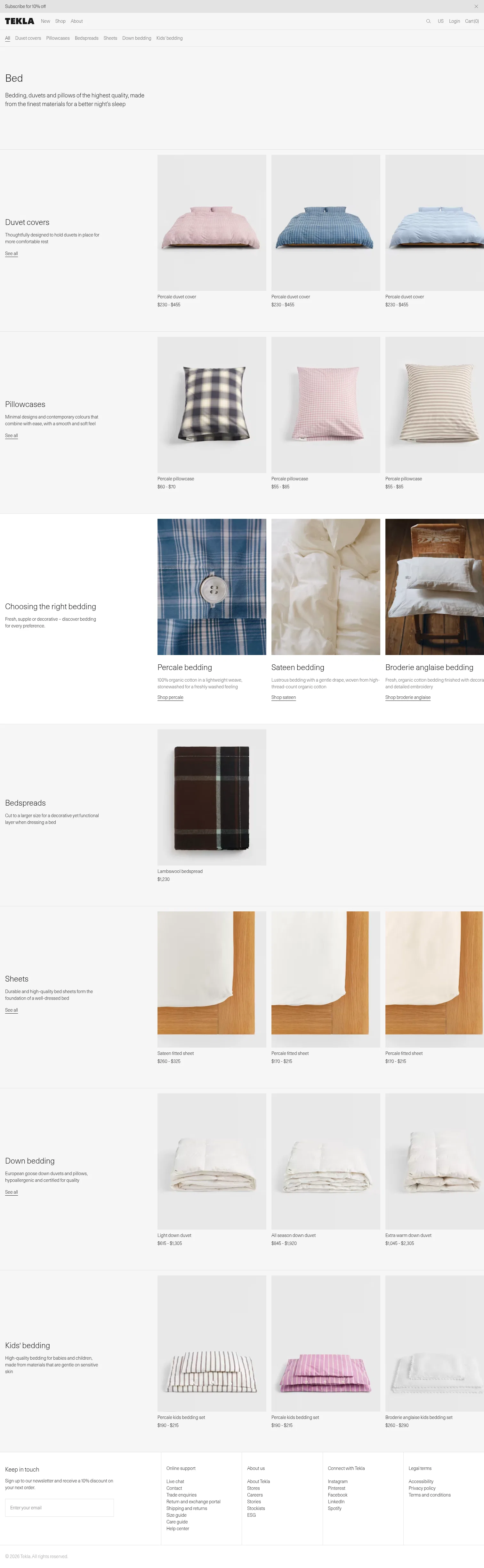 teklafabrics.com/bed on desktop, full screenshot