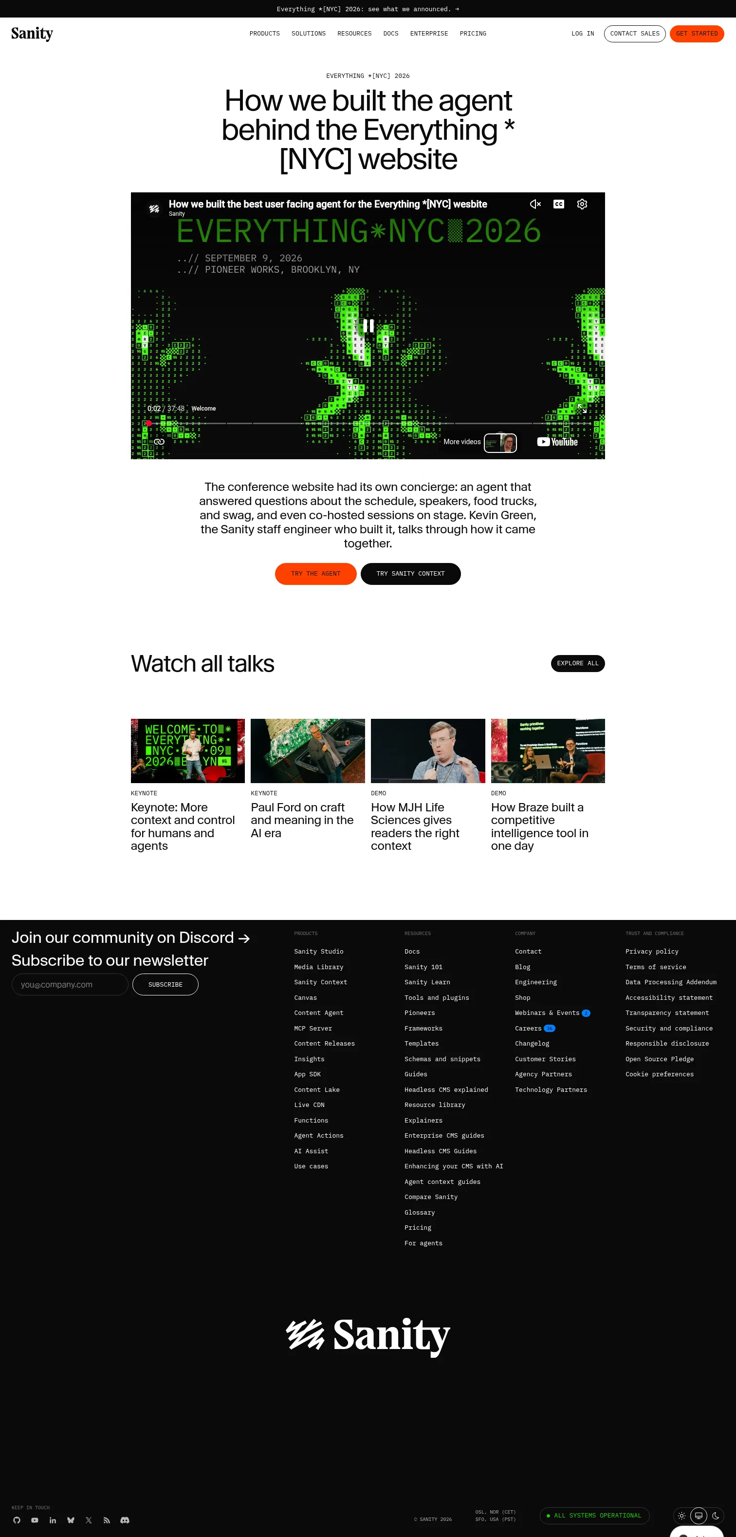 sanity.io/everything-2026-event-agent on desktop, full screenshot