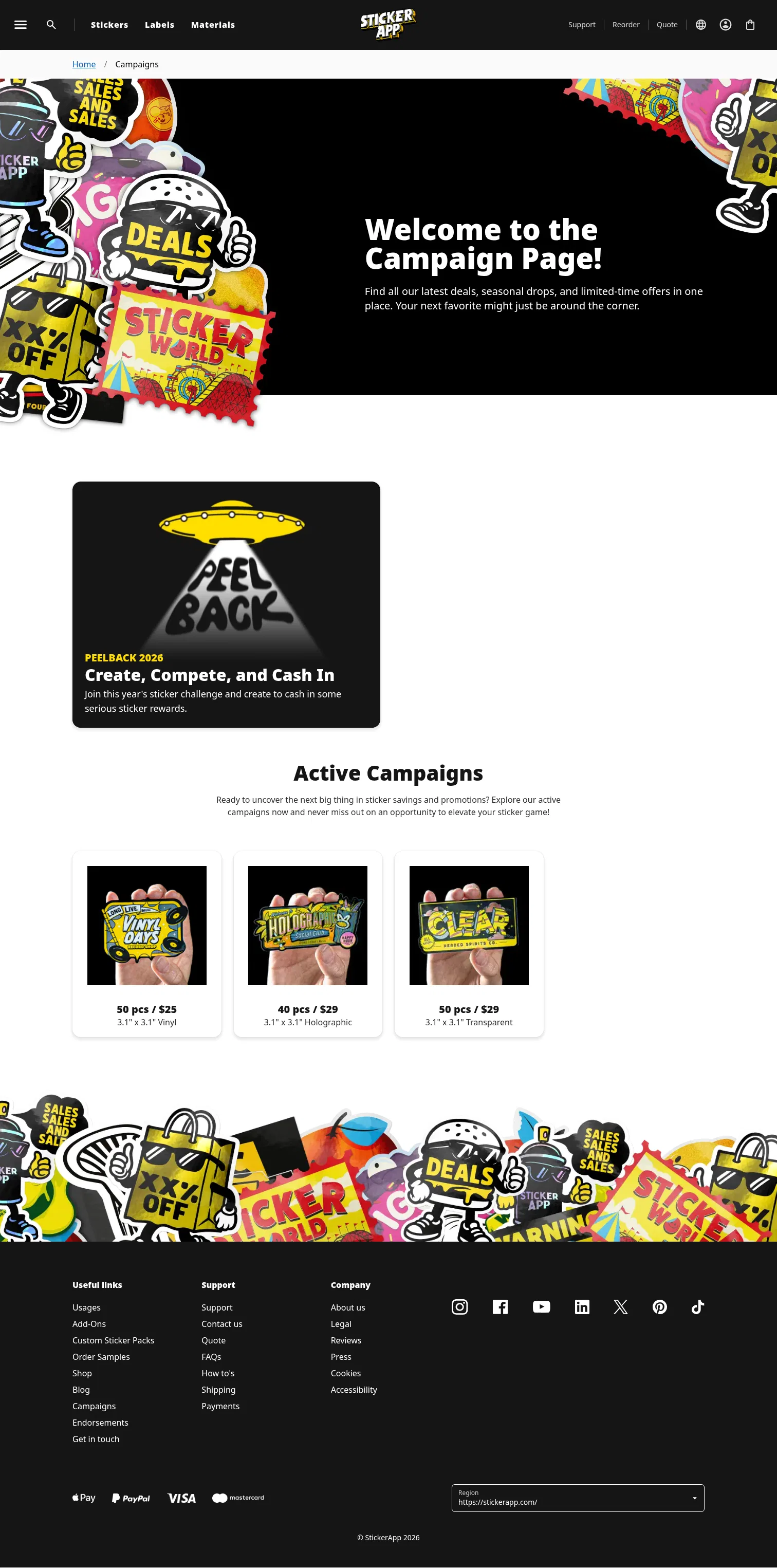 stickerapp.com/campaigns on desktop, full screenshot