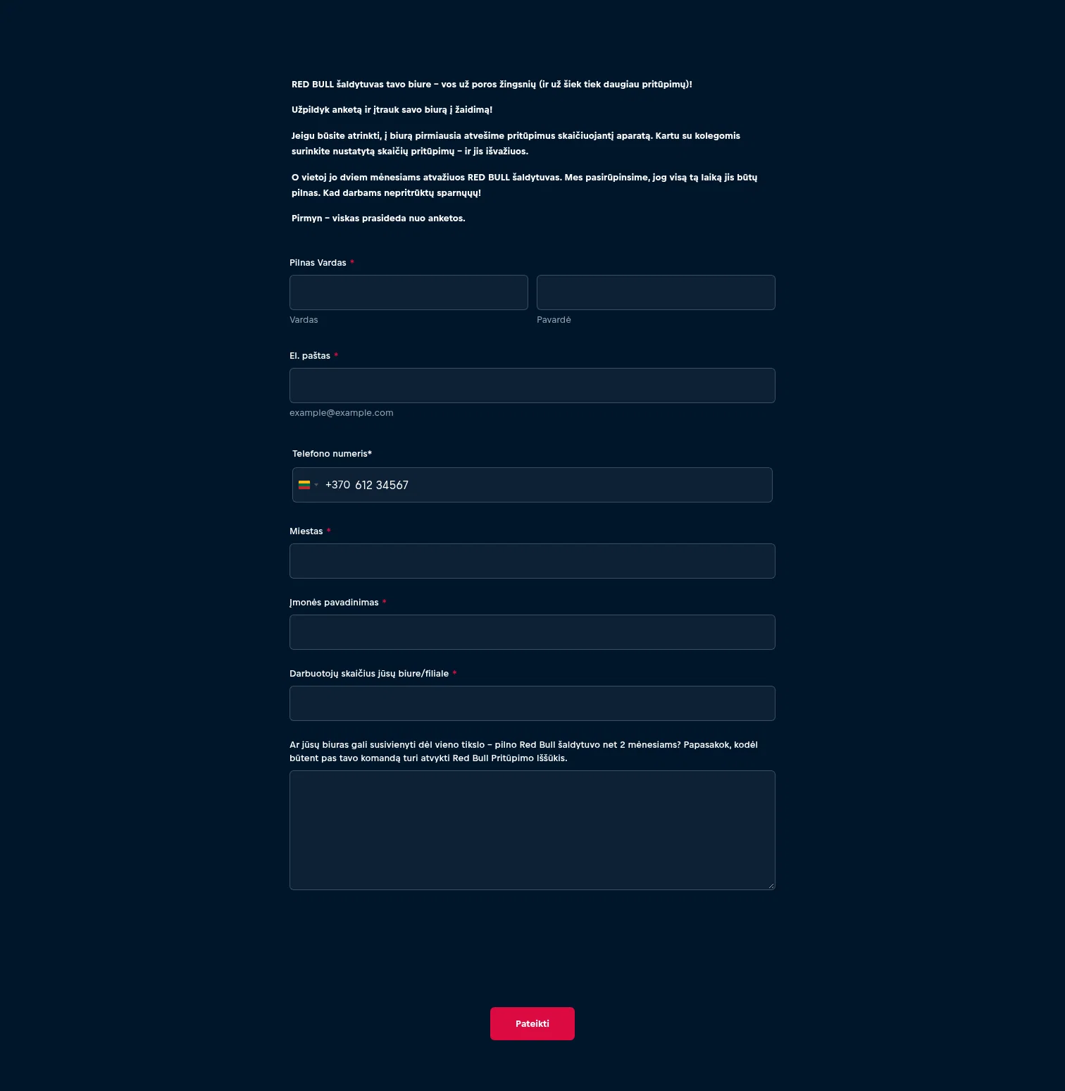 Red Bull landing page