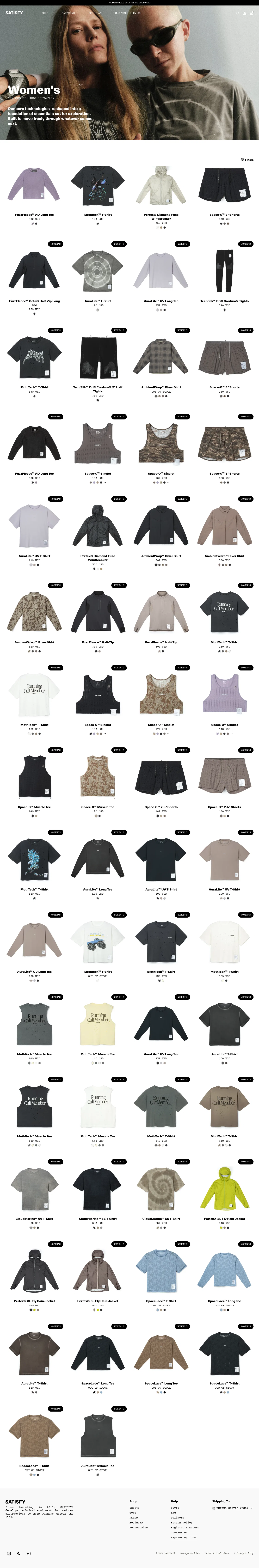 satisfyrunning.com/collections/women on desktop, full screenshot