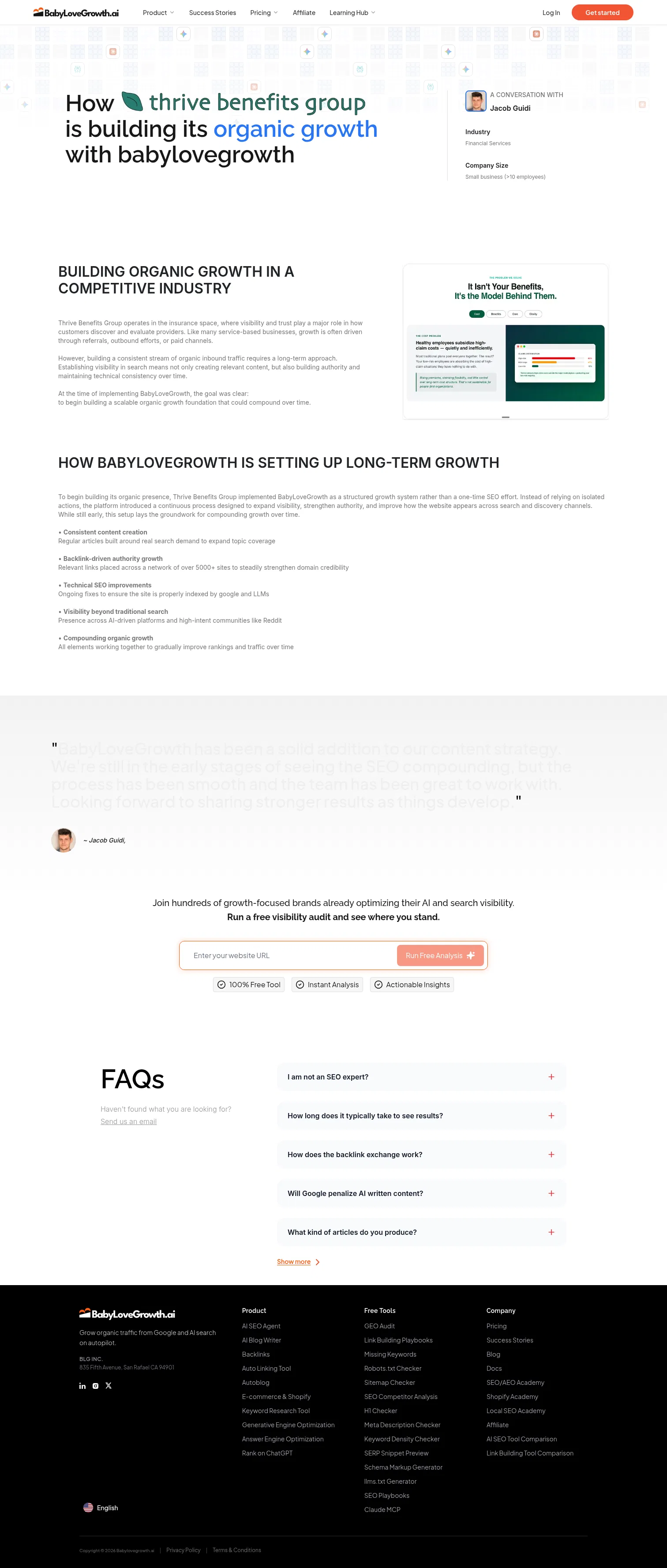 babylovegrowth.ai/en/success-stories/thrive-benefits on desktop, full screenshot