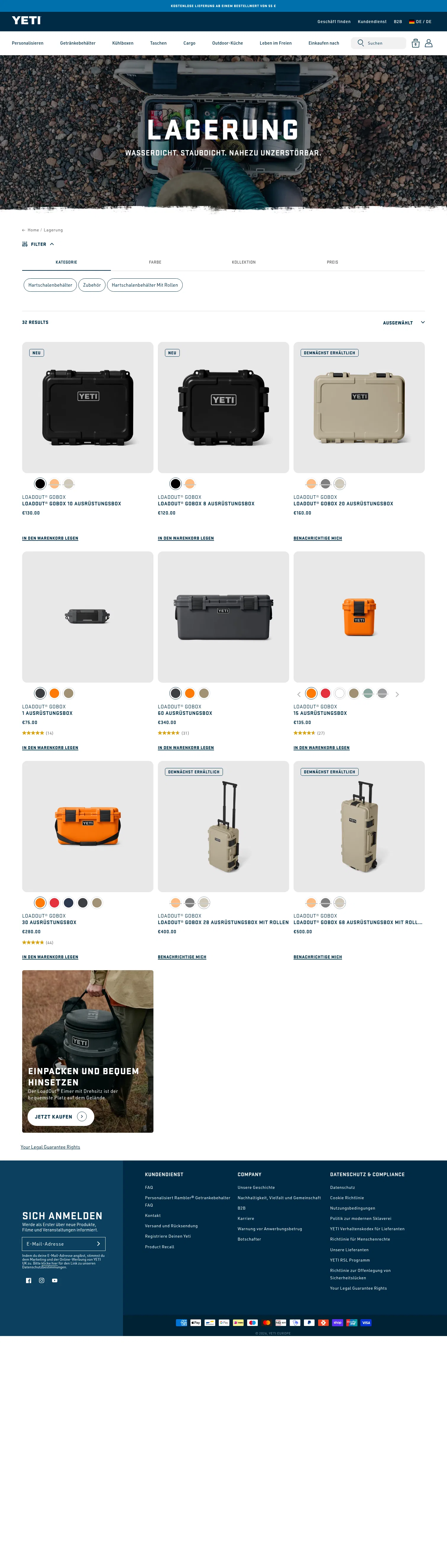 de.yeti.com/collections/storage on desktop, full screenshot